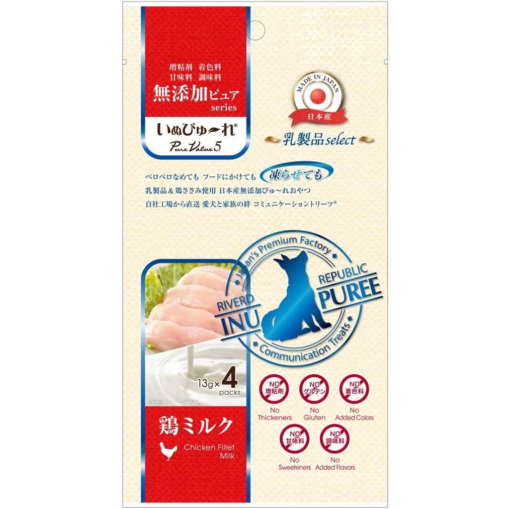 Riverd Republic (日本) INU PUREE (狗) PureValue5 Chicken Fillet Milk (雞柳+奶) (原廠授權) 肉泥 13g x 4支  ~ 10/2022 到期