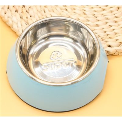 Melamine 不鏽鋼健康寵物碗 - 粉藍色 L