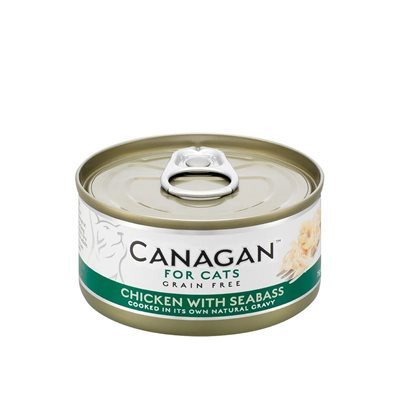 24 罐優惠套裝 - Canagan Chicken with Seabass 無穀物 雞肉伴鱸魚 肉絲貓罐 (深綠) 75g