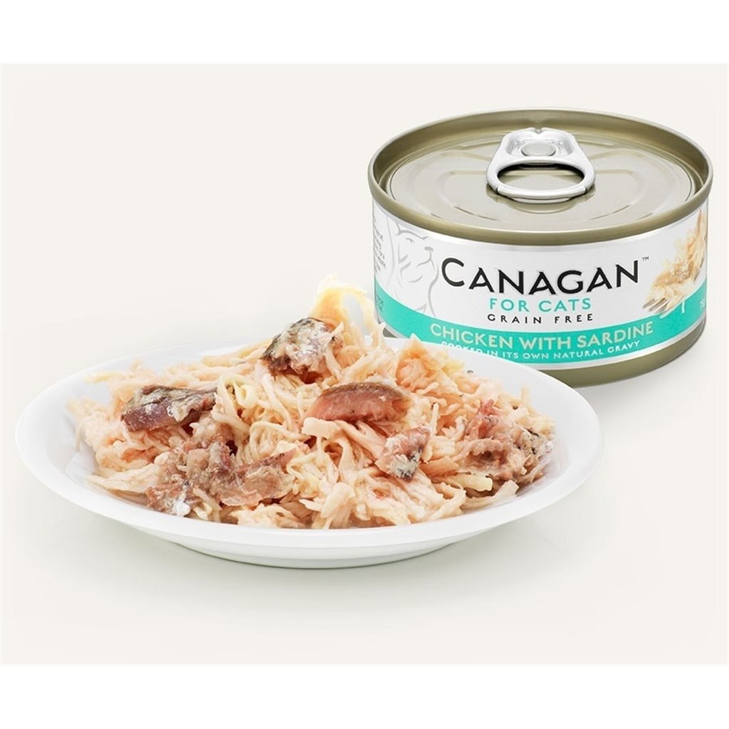 24 罐優惠套裝 - Canagan Chicken With Sardine 無穀物 雞肉伴沙甸魚 肉絲貓罐 (鮮藍) 75g
