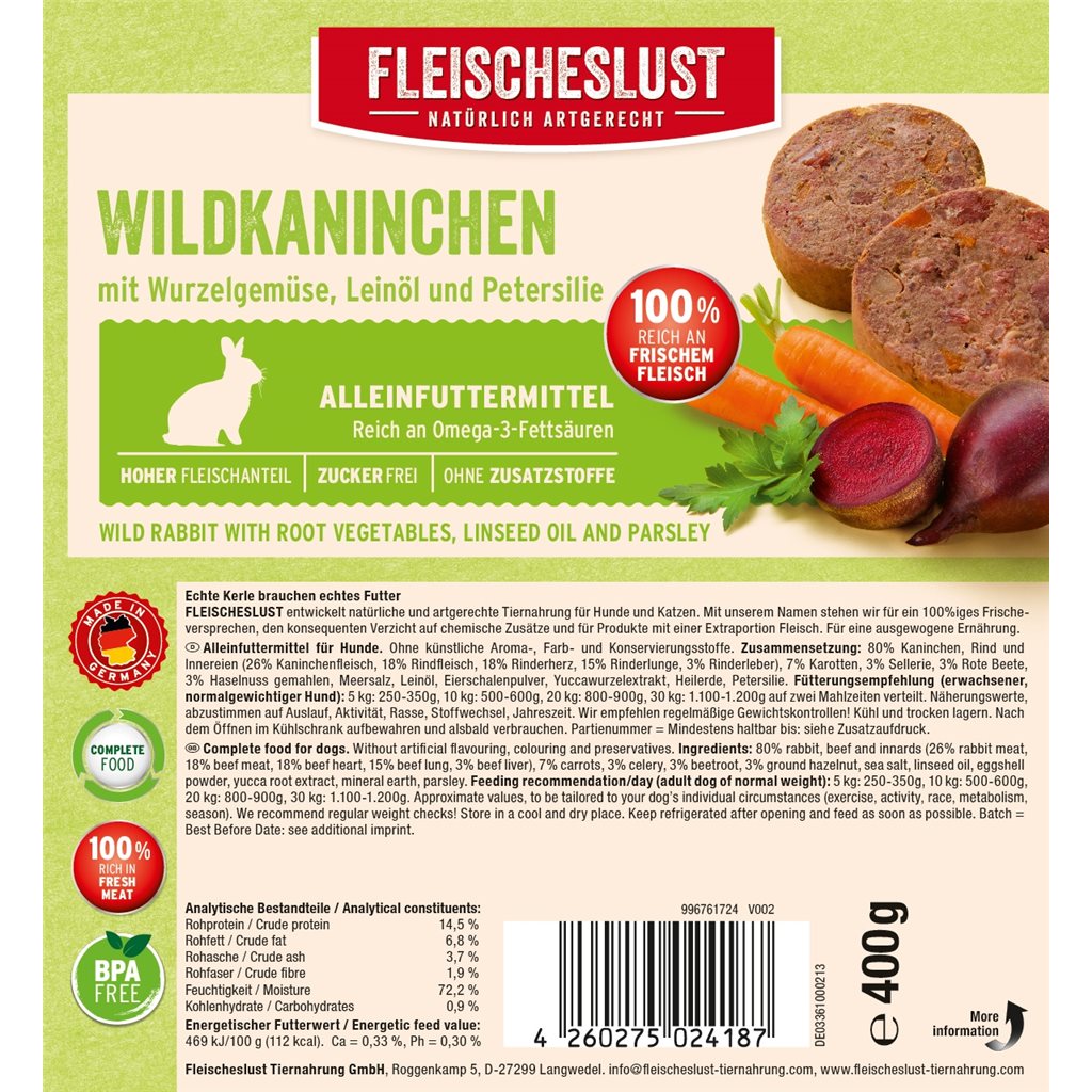 Fleischeslust原尾煮易400g - 鮮味無穀物系列 Wild Rabbit  (野兔、牛、根莖類蔬菜)