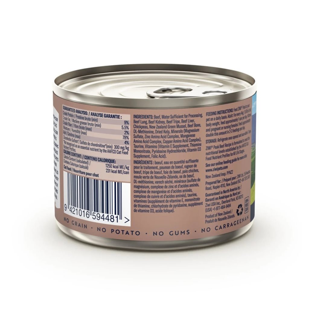 ZiwiPeak - 罐裝料理 (貓用) - 牛肉配方 185g - 12罐優惠(狗會優惠不適用)