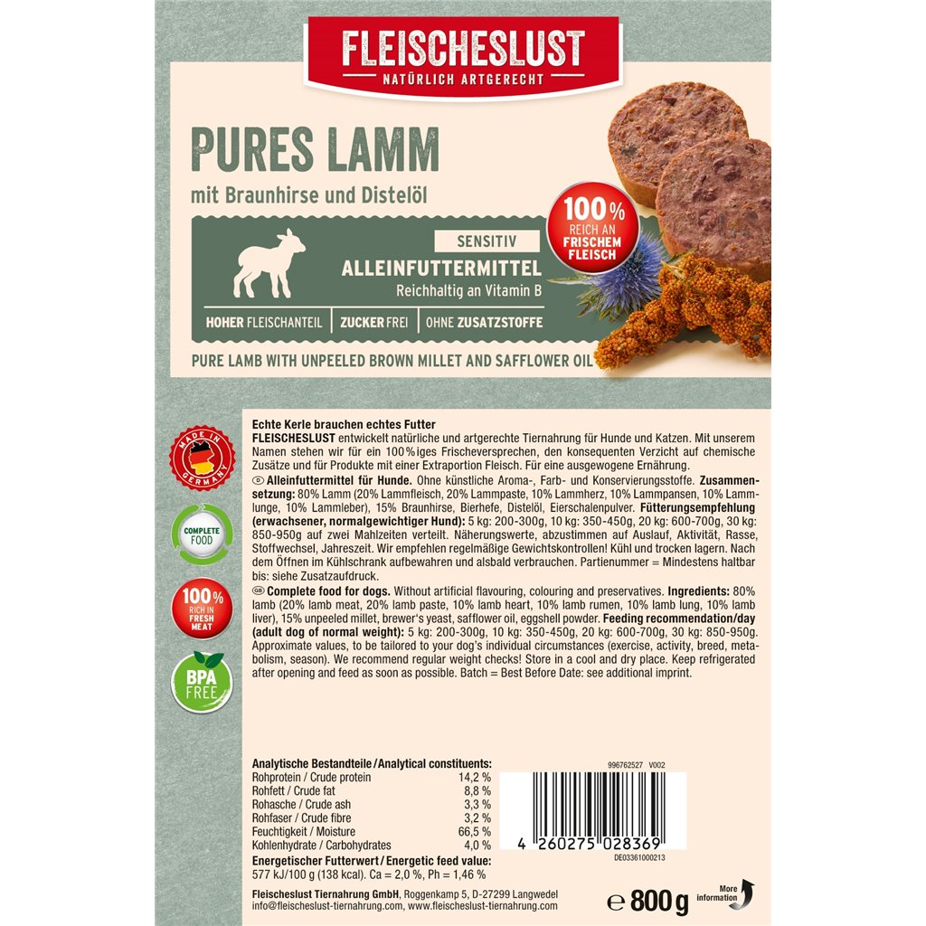 Fleischeslust原尾煮易800g - 鮮味無穀物抗敏系列 (羊+小米) 