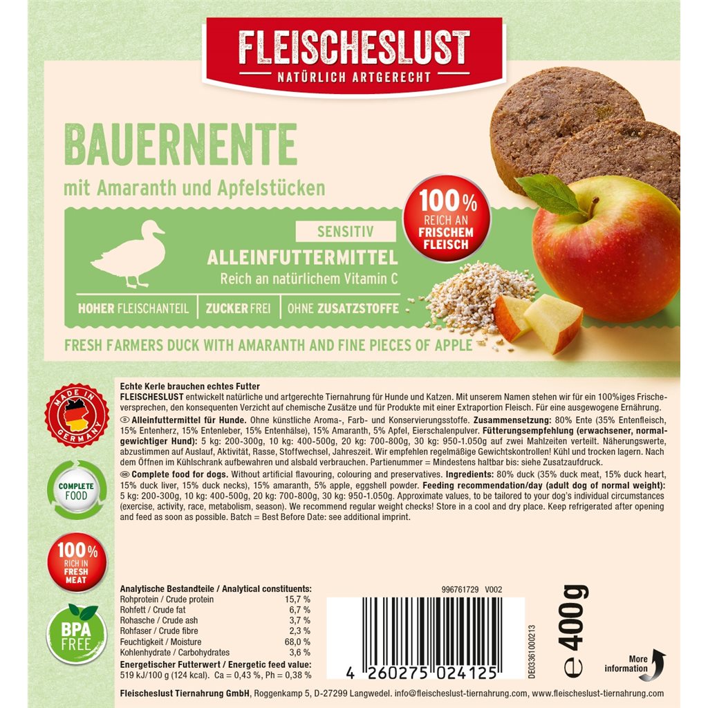 Fleischeslust原尾煮易400g - 鮮味系列 (鴨肉+莧菜籽+蘋果)